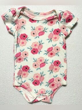 Little Treasure Baby Outfit Floral One Piece Baby Girl Size 3-6M White & Pink